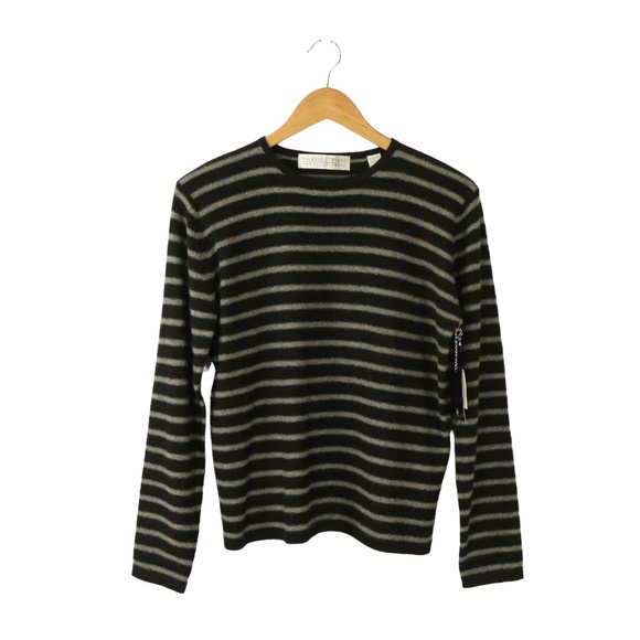 NWT Valerie Stevens 2 Ply 100% Cashmere Striped Black Gray Pullover Sweater  tourism.sg.gov.lk